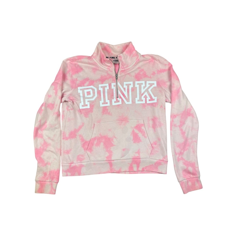 Victoria's Secret‎ PINK Tie Dye Quarter Zip Sweatshirt Pink White Size M